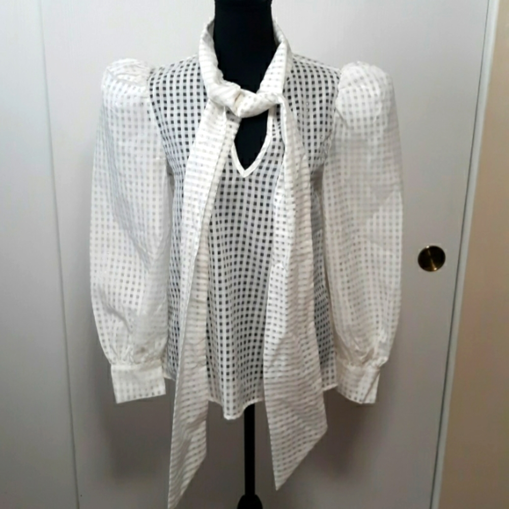 White Bow Tie Blouse size S/M NWT